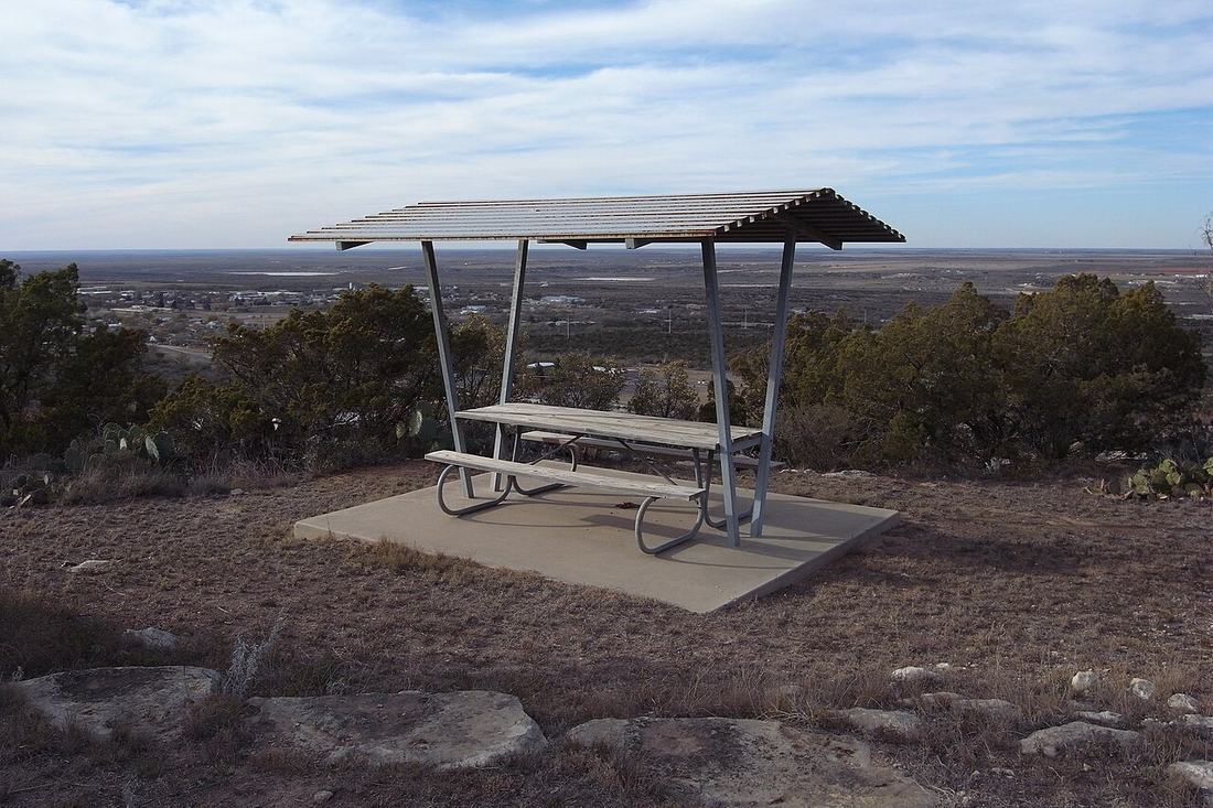 A picnic table in a park